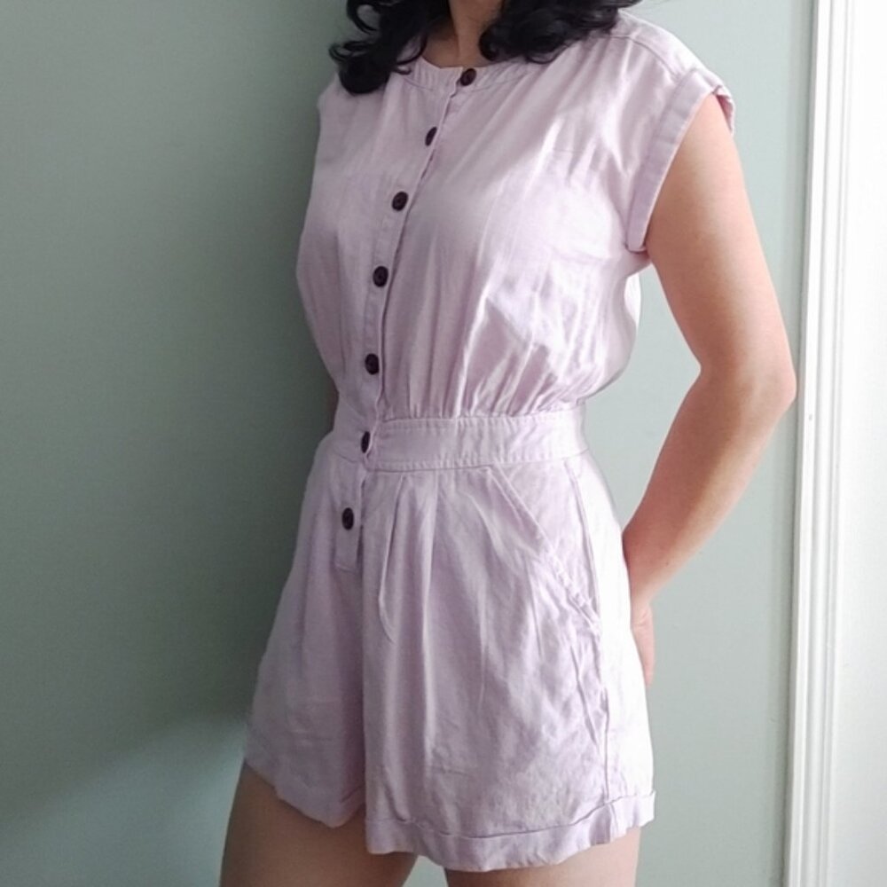 UO Women's Lilac Linen Blend Romper